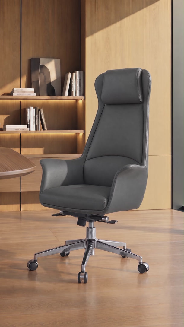 Cadeira De Escritório Atlanta Presidente em courino sintético PU com função relax e pistão classe 3. Cinza #cor_cinza
