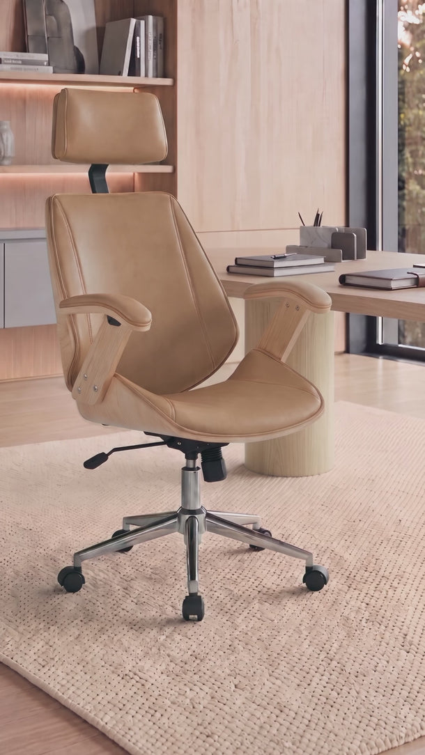 Cadeira De Escritório Paris Natural Presidente em courino sintético PU com função relax e pistão classe 3. Caramelo #cor_caramelo