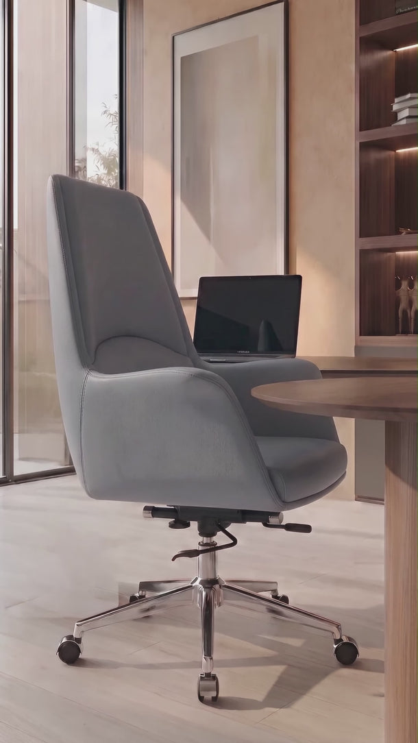 Cadeira De Escritório Atlanta Diretor em courino sintético PU com função relax e pistão classe 3. Cinza #cor_cinza