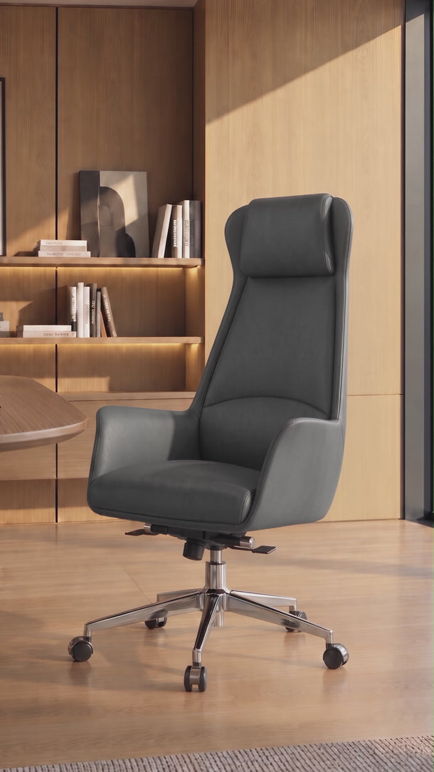 Cadeira De Escritório Atlanta Presidente em courino sintético PU com função relax e pistão classe 3. Cinza #cor_cinza