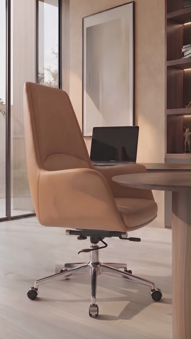 Cadeira De Escritório Atlanta Diretor em courino sintético PU com função relax e pistão classe 3 caramelo #cor_caramelo