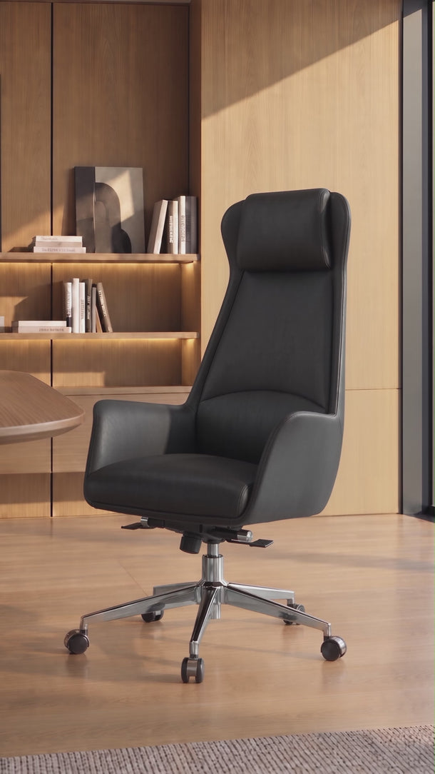 Cadeira De Escritório Atlanta Presidente em courino sintético PU com função relax e pistão classe 3. Preto #cor_preto