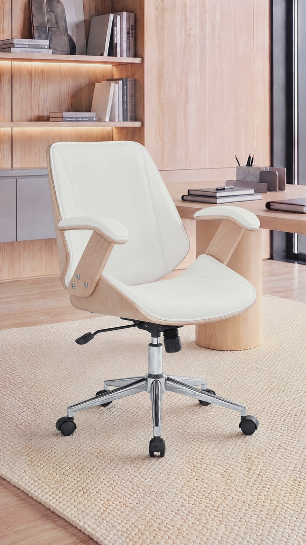 Cadeira De Escritório Paris Natural Diretor giratória com pistão classe 3, função relax e revestimento em courino sintético PU. Branco #cor_branco