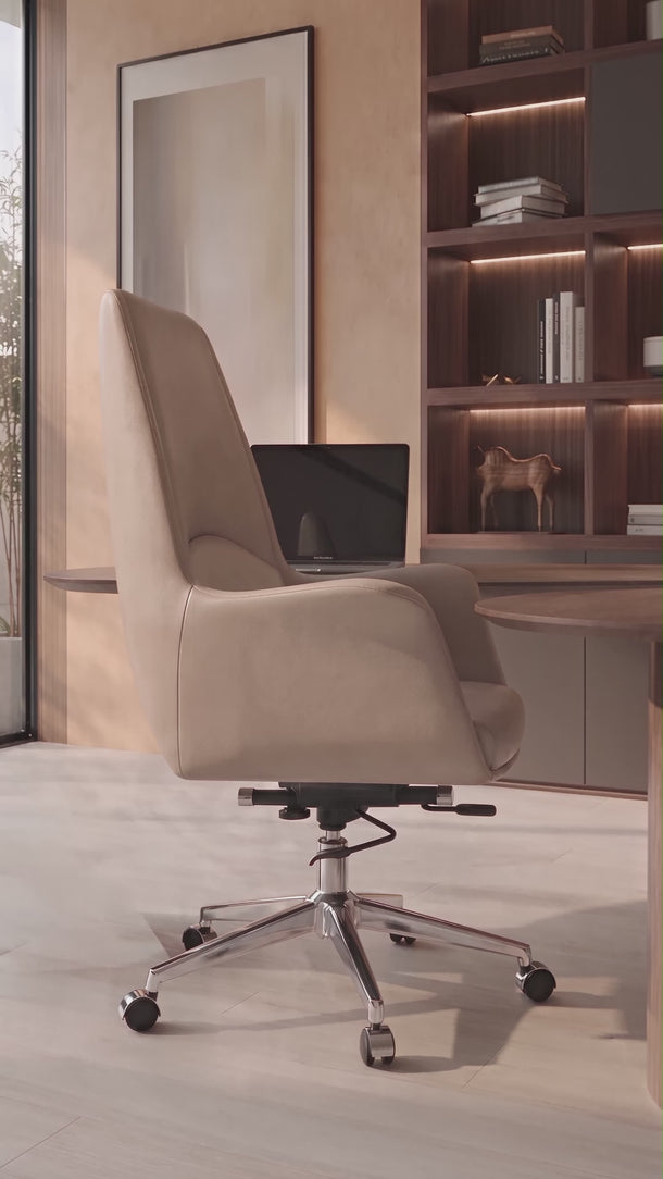 Cadeira De Escritório Atlanta Diretor em courino sintético PU com função relax e pistão classe 3 bege #cor_fendi