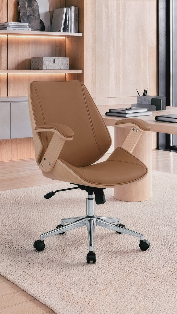 Cadeira De Escritório Paris Natural Diretor giratória com pistão classe 3, função relax e revestimento em courino sintético PU. Caramelo #cor_caramelo