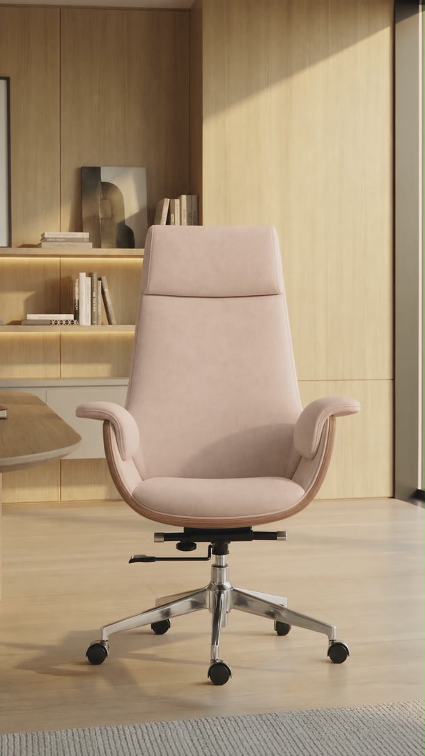 Cadeira De Escritório Auster Madeira giratória em madeira com base em aço cromado. Fendi #cor_fendi