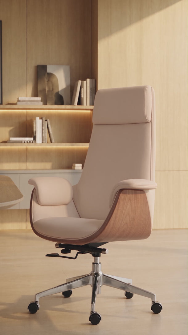 Cadeira De Escritório Auster Madeira giratória em madeira com base em aço cromado. Fendi #cor_fendi