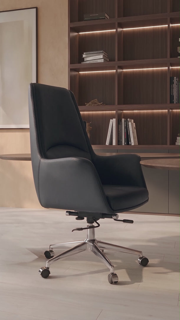 Cadeira De Escritório Atlanta Diretor em courino sintético PU com função relax e pistão classe 3. Preto #cor_preto