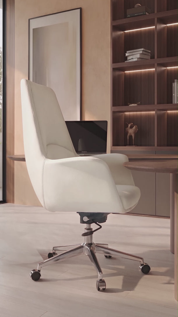 Cadeira De Escritório Atlanta Diretor em courino sintético PU com função relax e pistão classe 3 bege claro #cor_bege-claro