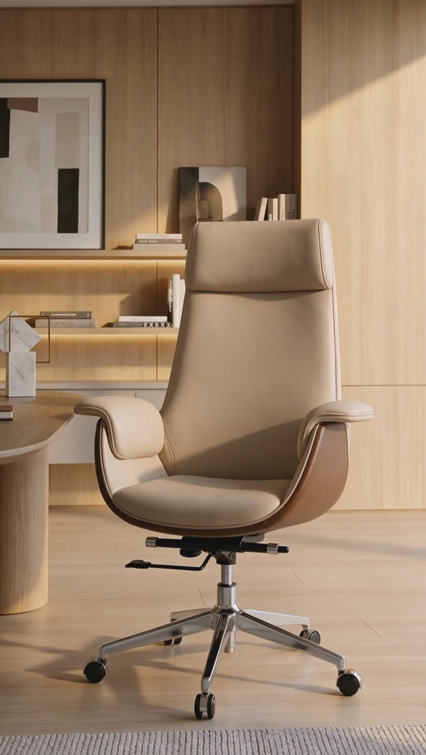 Cadeira De Escritório Auster Presidente em courino sintético PU com função relax e base em aço cromado. Fendi #cor_fendi