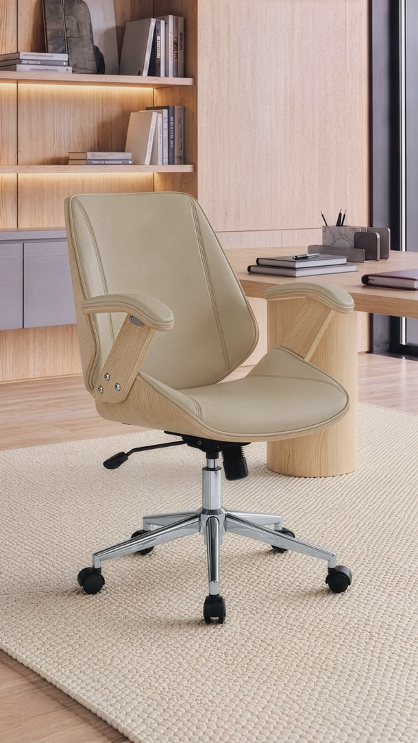 Cadeira De Escritório Paris Natural Diretor giratória com pistão classe 3, função relax e revestimento em courino sintético PU. Bege #cor_bege
